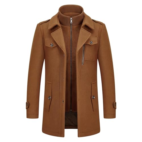 KUDORO Herren Wintermantel Wolle Kurzmantel Herren Wollmantel Mittellang Slim Fit für Business Freizeit Peacoat Herren Casual(Braun 1,S) von KUDORO