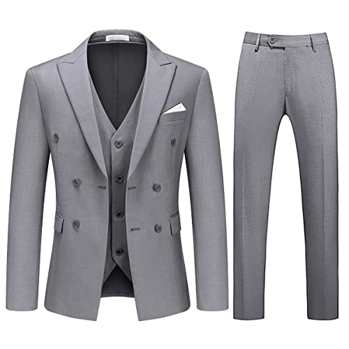 KUDORO Anzüge Herren 3 Teilig Slim Fit Herrenanzüge 3-Teilig Zwei Knöpfe für Hochzeit Sakko Weste Hose Herrenanzug(Grau,M) von KUDORO