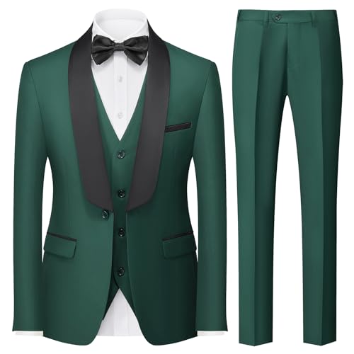 KUDORO Anzüge Herren Anzüge Slim Fit 3 Teilig Hochzeit Herrenanzüge 3-Teilig Eine Knöpfe für Ball Herrenanzug Sakko Weste Hose(Grüne Armee,XL) von KUDORO