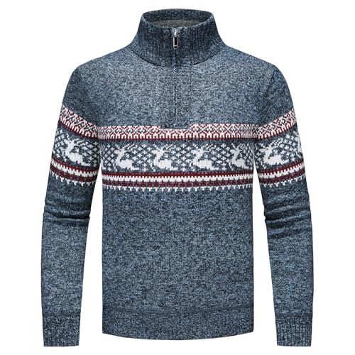 KUDORO Half Zip Pullover Herren Strickpullover Herren Warmer Winterpullover Herren 1/2 Zip Pullover für Männer mit Stehkragen Strickpullover für Weihnachten(Blau1,S) von KUDORO