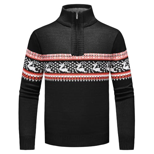 KUDORO Half Zip Pullover Herren Strickpullover Warmer Winterpullover 1/2 Zip für Männer Mit Stehkragen für Weihnachten (Schwarz1, M) von KUDORO