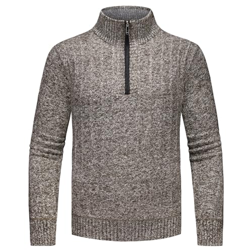 KUDORO Half Zip Pullover Herren Strickpullover Warmer Winterpullover Herren Arbeitspullover 1/2 Zip Pullover für Männer Pulli Langarm Leichter(Kaffee,S) von KUDORO