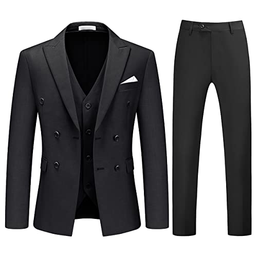 KUDORO Herren Anzüge 3 Teilig Slim Fit Herrenanzüge 3-Teilig Zwei Knöpfe für Hochzeit Business Herrenanzug Sakko Weste Hose(Schwarz,XXL) von KUDORO