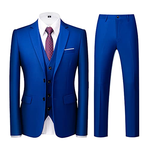 KUDORO Herren Anzüge 3-teilig Slim Fit Einreihig Zwei Knöpfe für Hochzeit Business Anzug Herren Formell Sakko Weste Hose(Blaues Juwel,M) von KUDORO