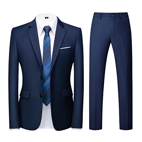 KUDORO Herren Anzüge Slim Fit 2-Teilig Zwei Knöpfe für Hochzeit Business Herrenanzug Sakko Hose(Blau,S) von KUDORO