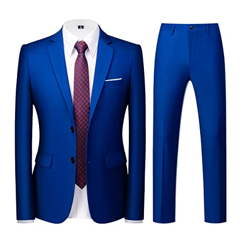 KUDORO Herren Anzüge Slim Fit 2-Teilig Zwei Knöpfe für Hochzeit Business Herrenanzug Sakko Hose(Blaues Juwel,S) von KUDORO