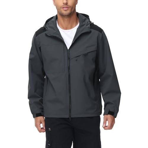 KUDORO Herren Leichte Jacke Langarm Übergangsjacke Bomberjacke Wasserdicht Outdoorjacke Winddichte Windbreaker Sportjacke mit Kapuze Freizeitjacke(Dunkelgrau,L) von KUDORO