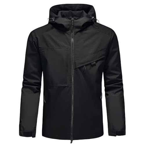 KUDORO Herren Leichte Jacke Langarm Übergangsjacke Bomberjacke Wasserdicht Outdoorjacke Winddichte Windbreaker Sportjacke mit Kapuze Freizeitjacke(Schwarz,S) von KUDORO