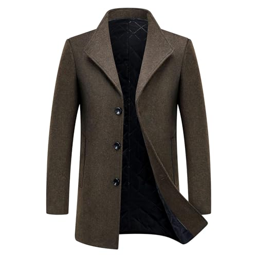 KUDORO Herren Wintermantel Kurzmantel Wollmantel Stehkragen Herren Mantel Warm Kurz Slim Fit Winterjacke für Business Freizeit Peacoat Herren Casual(Braun,L) von KUDORO