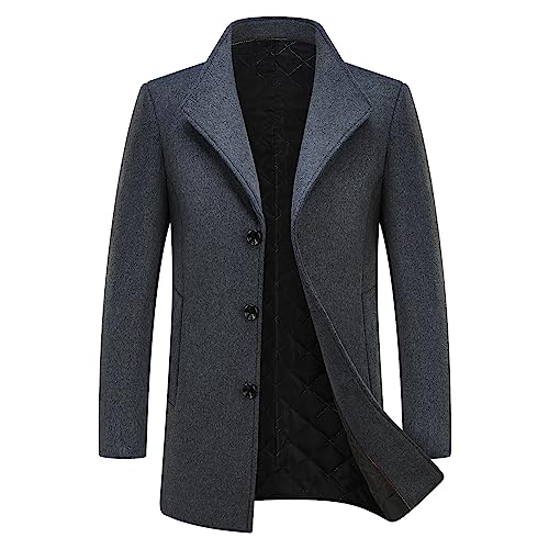 KUDORO Herren Wintermantel Kurzmantel Wollmantel Stehkragen Herren Mantel Warm Kurz Slim Fit Winterjacke für Business Freizeit Peacoat Herren Casual(Grau,3XL) von KUDORO