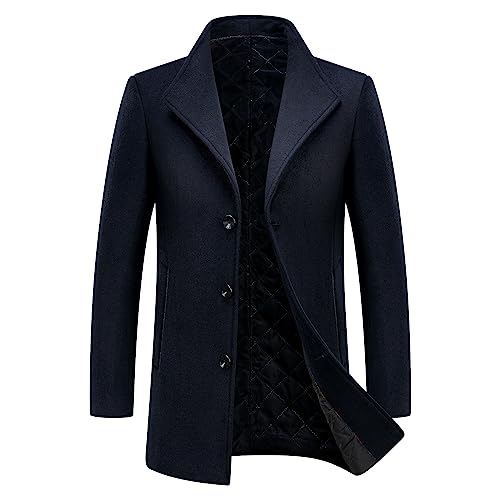 KUDORO Herren Wintermantel Kurzmantel Wollmantel Stehkragen Herren Mantel Warm Kurz Slim Fit Winterjacke für Business Freizeit Peacoat Herren Casual(Marineblau,XL) von KUDORO