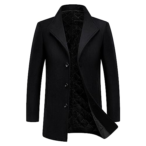 KUDORO Herren Wintermantel Kurzmantel Wollmantel Stehkragen Herren Mantel Warm Kurz Slim Fit Winterjacke für Business Freizeit Peacoat Herren Casual(Schwarz,3XL) von KUDORO