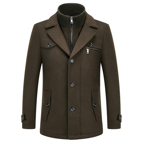 Kudoro Herren-Wollmäntel, Winter, gepolsterter Trenchcoat für den Alltag, Business, Oberbekleidung, dicke Wollmischung, Pea Coat mit abnehmbarem Innenkragen, armee-grün, XXXL von KUDORO