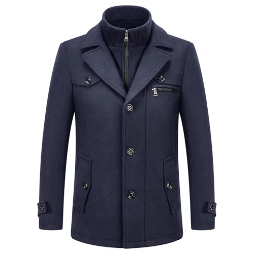 KUDORO Herren Wintermantel Wolle Kurzmantel Herren Wollmantel Mittellang Peacoat Herren Casual Slim Fit für Business Freizeit(Kriegsmarine2,XXL) von KUDORO