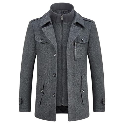 KUDORO Herren Wintermantel Wolle Kurzmantel Herren Wollmantel Mittellang Slim Fit für Business Freizeit(Dunkelgrau,4XL) von KUDORO