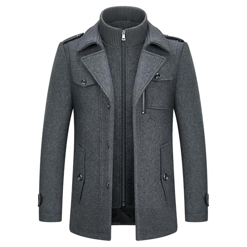 KUDORO Herren Wintermantel Wolle Kurzmantel Herren Wollmantel Mittellang Slim Fit für Business Freizeit(Grau1,3XL) von KUDORO