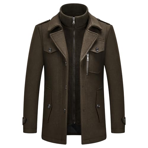 KUDORO Herren Wintermantel Wolle Kurzmantel Herren Wollmantel Mittellang Slim Fit für Business Freizeit(Grüne Armee1,3XL) von KUDORO