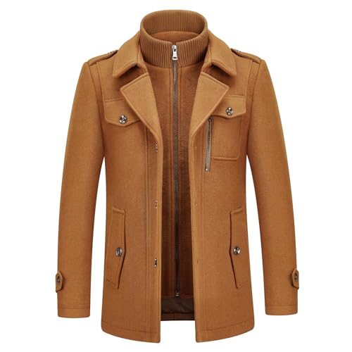 KUDORO Herren Wintermantel Wolle Kurzmantel Herren Wollmantel Mittellang Slim Fit für Business Freizeit Peacoat Herren Casual(Braun 1,M) von KUDORO