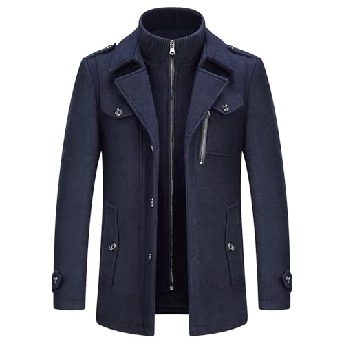 KUDORO Herren Wintermantel Wolle Kurzmantel Herren Wollmantel Mittellang Slim Fit für Business Freizeit Peacoat Herren Casual(Marineblau1,XS) von KUDORO