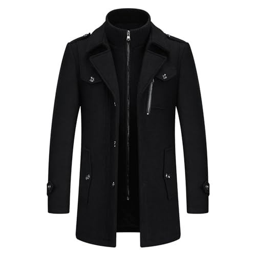 KUDORO Herren Wintermantel Wolle Kurzmantel Herren Wollmantel Mittellang Slim Fit für Business Freizeit Peacoat Herren Casual(Schwarz1,XL) von KUDORO