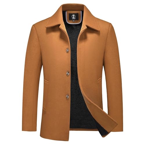 KUDORO Herren Wintermantel Wolle Kurzmantel Herren Wollmantel Winterjacke Slim Fit Freizeit Peacoat Herren(Braun,L) von KUDORO