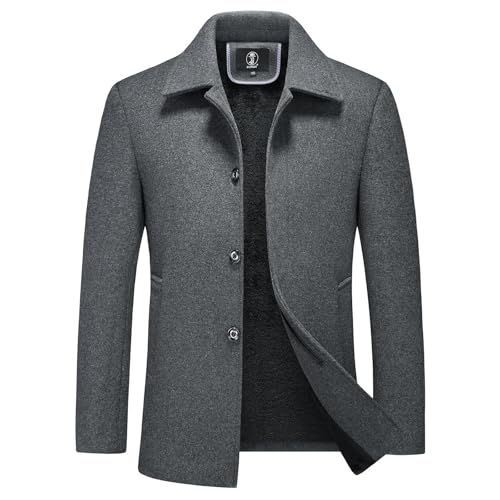 KUDORO Herren Wintermantel Wolle Kurzmantel Herren Wollmantel Winterjacke Slim Fit für Business Freizeit Peacoat Herren Casual(Grau,XS) von KUDORO