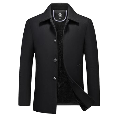 KUDORO Herren Wintermantel Wolle Kurzmantel Herren Wollmantel Winterjacke Slim Fit für Business Freizeit Peacoat Herren Casual(Schwarz,XXL) von KUDORO