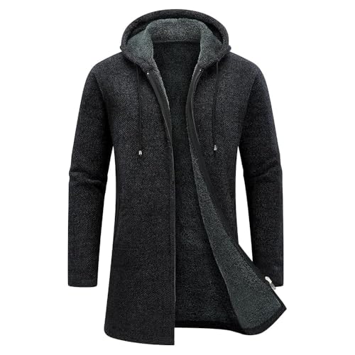 KUDORO Strickjacke Herren Cardigan Lang Trachtenjacke Kapuze mit Kapuze Gestrickt Pullover Hoodie Wintermantel Sweatjacke Feinstrick Winterjacke Fleecejacke(Schwarz,XS) von KUDORO