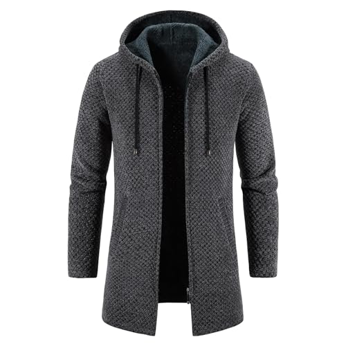 KUDORO Strickjacke Herren Cardigan Lang Trachtenjacke Kapuze mit Kapuze Gestrickt Pullover Hoodie Wintermantel Winterjacke Fleecejacke Sweatjacke Feinstrick(Dunkelgrau1,XXL) von KUDORO