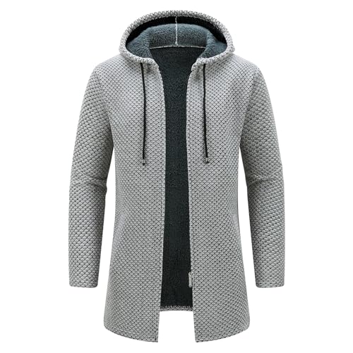 KUDORO Strickjacke Herren Cardigan Lang Trachtenjacke Kapuze mit Kapuze Gestrickt Pullover Hoodie Wintermantel Winterjacke Fleecejacke Sweatjacke Feinstrick(Gräulich1,L) von KUDORO