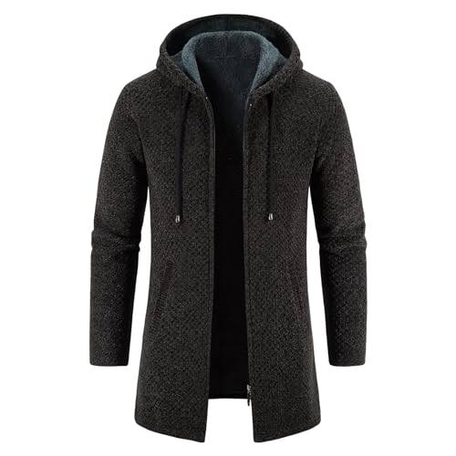 KUDORO Strickjacke Herren Cardigan Lang Trachtenjacke Kapuze mit Kapuze Gestrickt Pullover Hoodie Wintermantel Winterjacke Fleecejacke Sweatjacke Feinstrick(Grün1,M) von KUDORO