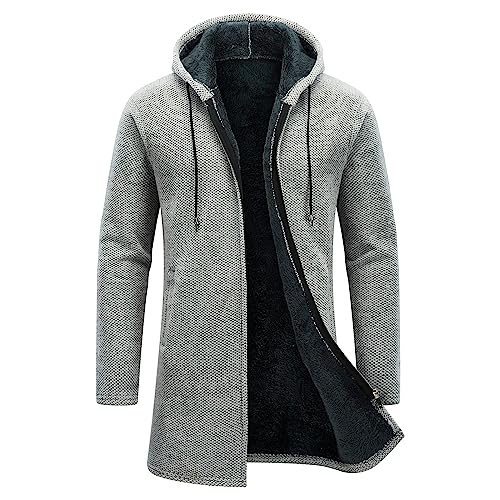 KUDORO Strickjacke Herren Cardigan Lang Trachtenjacke Kapuze mit Kapuze Gestrickt Wintermantel Pullover Hoodie Sweatjacke Feinstrick von KUDORO
