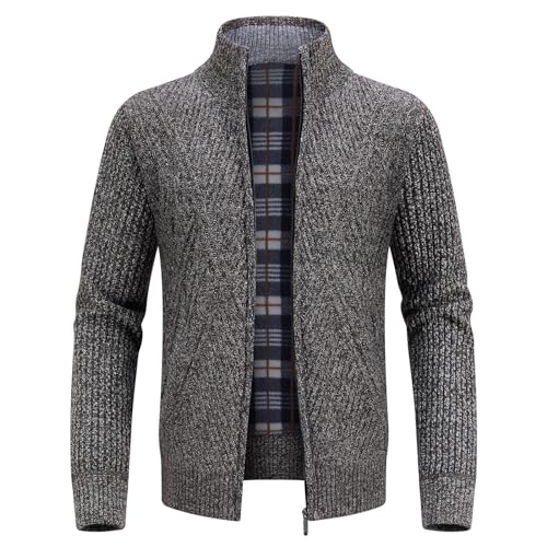 KUDORO Strickjacke Herren Cardigan Trachtenjacke mit Reißverschluss Gestrickt Wintermantel Sweatjacke Winterjacke Mit Stehkragen Fleecejacke Langarm(Kaffee1,XL) von KUDORO