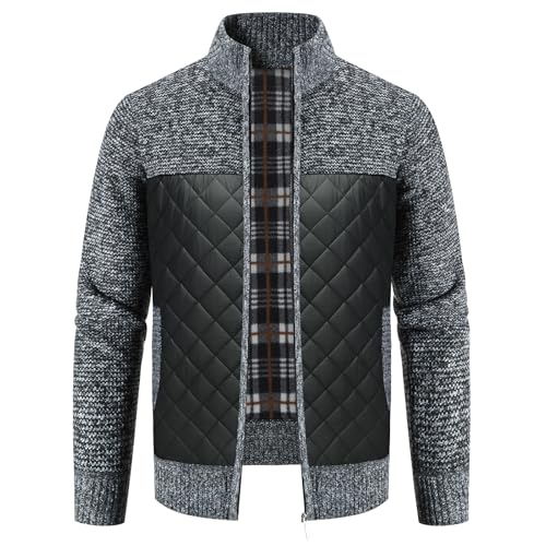 KUDORO Strickjacke Herren Fleecejacke Trachtenjacke mit Stehkragen Cardigan mit Reißverschluss Gestrickt Warme Winterjacke Outdoor(Dunkelgrau,XXL) von KUDORO