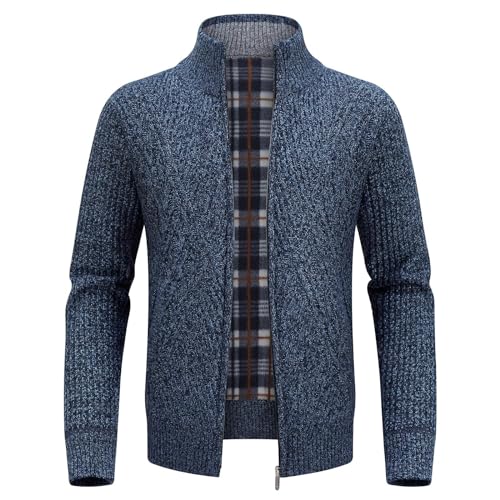 KUDORO Strickjacke Trachtenjacke Herren Cardigan mit Reißverschluss Gestrickt Wintermantel Strickjacke Sweatjacke Winterjacke Mit Stehkragen Fleecejacke Langarm(Marineblau1,XS) von KUDORO