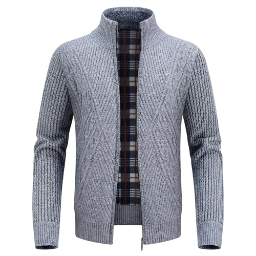 KUDORO Strickjacke Trachtenjacke Herren Cardigan mit Reißverschluss Gestrickt Wintermantel Strickjacke Sweatjacke Winterjacke Mit Stehkragen Fleecejacke Langarm(Weiß1,S) von KUDORO