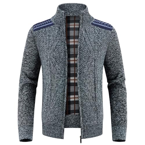 KUDORO Strickjacke Trachtenjacke Herren mit Reißverschluss Gestrickt Cardigan Wintermantel Strickjacke Sweatjacke Winterjacke Mit Stehkragen Fleecejacke(Dunkelgrau1,M) von KUDORO