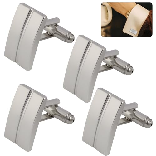 4 PCS Elegante Silber Manschettenknöpfe für Herren, Rechteckiger Design, Hochwertiges Metall für Hochzeit und Business 4 PCS Elegante Silber Manschettenknöpfe für Herren, Rechteckiger Design, Hochwertiges Metall für Hochzeit und Business von KUEEA