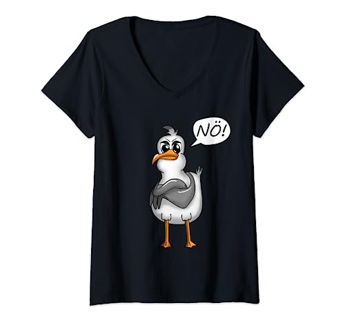 Damen PlatGerman Spruch Möwe T-Shirt mit V-Ausschnitt Damen PlatGerman Spruch Möwe T-Shirt mit V-Ausschnitt von KÜSTENJETTE