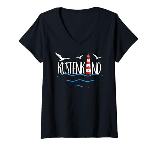 Damen KÜSTENKIND X Möwen See Leuchtturm Strand Meer Liebhaber T-Shirt mit V-Ausschnitt Damen KÜSTENKIND X Möwen See Leuchtturm Strand Meer Liebhaber T-Shirt mit V-Ausschnitt von KÜSTENKIND - Möwen See Leuchtturm Strand Meer