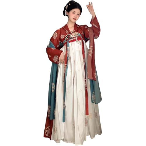 KUFEIUP Damen Altes Chinesisches Traditionelles Hanfu Kleid Cardigan Tops Langer Rock (G-Rot & Aprikose, X-Large) von KUFEIUP