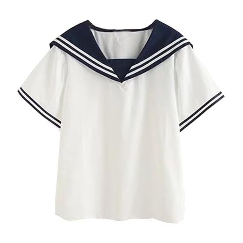 KUFEIUP Damen JK Uniform Hemd Matrosenkragen Krawatte Lose Bluse Tops, B-Weiß (ohne Krawatte), M-XL von KUFEIUP