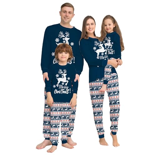 KUGEKI Weihnachtspyjama Familie Set Christmas Pajamas Family Urlaubs Nachtwäsche Hirschkopf Buchstaben Langärmelig Passendes Familien Pyjama Set,Kids 10T von KUGEKI