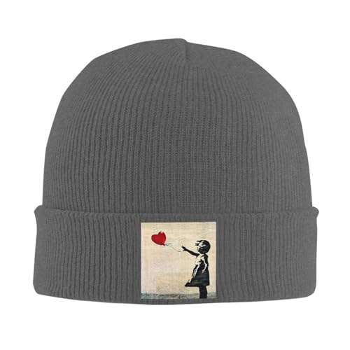 Damen Winter Hüte Thermo Hut Herren Banksy's Mädchen mit einem roten Ballon Warme Strickmütze Hip Hop Haube Hut Herbst Winter Outdoor Mützen Hüte für Unisex Erwachsene Geschenke für Paare von KUGEUII