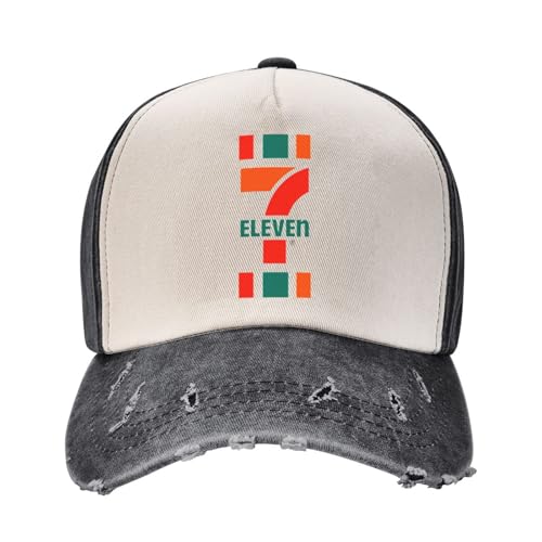 KUGEUII Atmungsaktive Unisex-Baseballkappe aus Reiner Baumwolle Einzigartiges Design Seven Eleven Market Logo Grafik 2024 Geschenk Coole Gewaschene Baseballkappe Hut Geschenke von KUGEUII