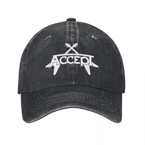 KUGEUII Neutrale atmungsaktive Baseballkappen aus Reiner Baumwolle von Accept Heavy Metal im Vintage-Stil Distressed-Denim-Snapback-Mütze für Männer und Frauen unstrukturierte Softcaps Reisemütze von KUGEUII