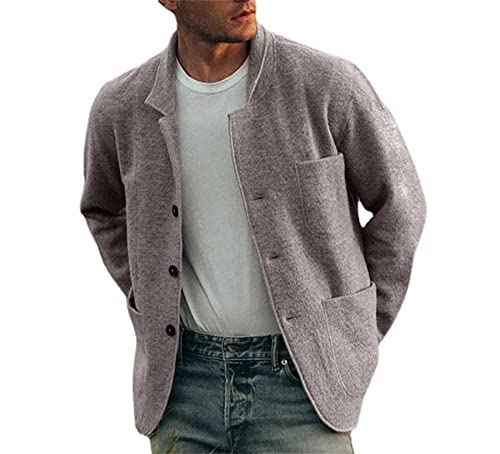 Jacke Herren Frühling Herbst Einfarbig Modern Kapuze Jacke Herren Langarm Revers Temperament Casual Jacke Herren Knopfleiste Mode Anzug Jacke Männer B-Light Grey 3XL von KUGO