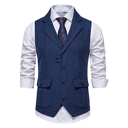 KUGO Anzug Weste Herren Frühling Herbst Revers Business Anzug Jacke Männer Ärmellos Knopfleiste Gastgeber Weste Herren Slim Fit Einfarbig Temperament Jacke Herren A-Navy XL von KUGO