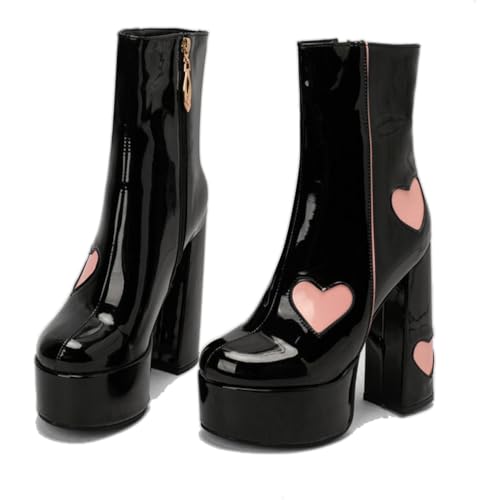 KUHAOFEU Blockabsatz Leder Chelsea Stiefeletten Plattform wasserdichte Winter Outdoor Schuhe Für Frauen,Schwarz,39 EU von KUHAOFEU