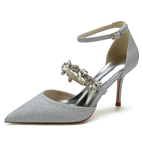 KUHAOFEU Brautschuhe Damen Knöchelriemen Glitter Pumps Stöckelabsatz Spitze Zehen Strass Hochzeitsschuhe,Silber,37 EU KUHAOFEU Brautschuhe Damen Knöchelriemen Glitter Pumps Stöckelabsatz Spitze Zehen Strass Hochzeitsschuhe,Silber,37 EU von KUHAOFEU